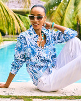 Bondi Blue Cotton Voile Collared Beach Shirt