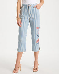 Blue Stripe Girlfriend Slim Striped Capri Jeans