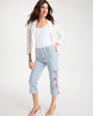 Blue Stripe Girlfriend Slim Striped Capri Jeans