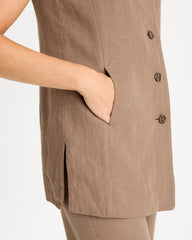 Topaz Smoke Long Linen Sleeveless Vest