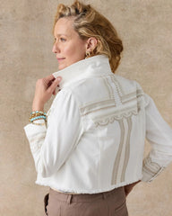 Alabaster Embroidered Cropped Denim Trucker Jacket