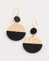 Black/Gold Wood Rounded Drop Earrings