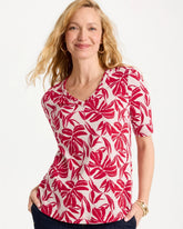 Cherry Lush Printed Cotton Slub V-Neck Tee