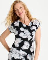 Black Travelers™ Knit Abstract Floral Asymmetrical Top