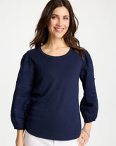 Passport Blue Pintuck Puff Sleeve Tee