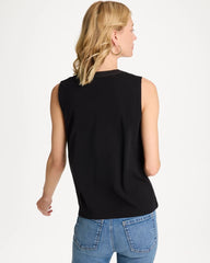 Black Cotton-Stretch Notch Neck Tank
