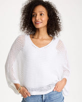 Alabaster V-Neck Metallic Knit Poncho
