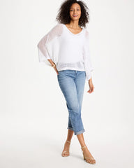 Alabaster V-Neck Metallic Knit Poncho