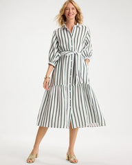 Alabaster Striped Cotton-Gauze Shirtdress