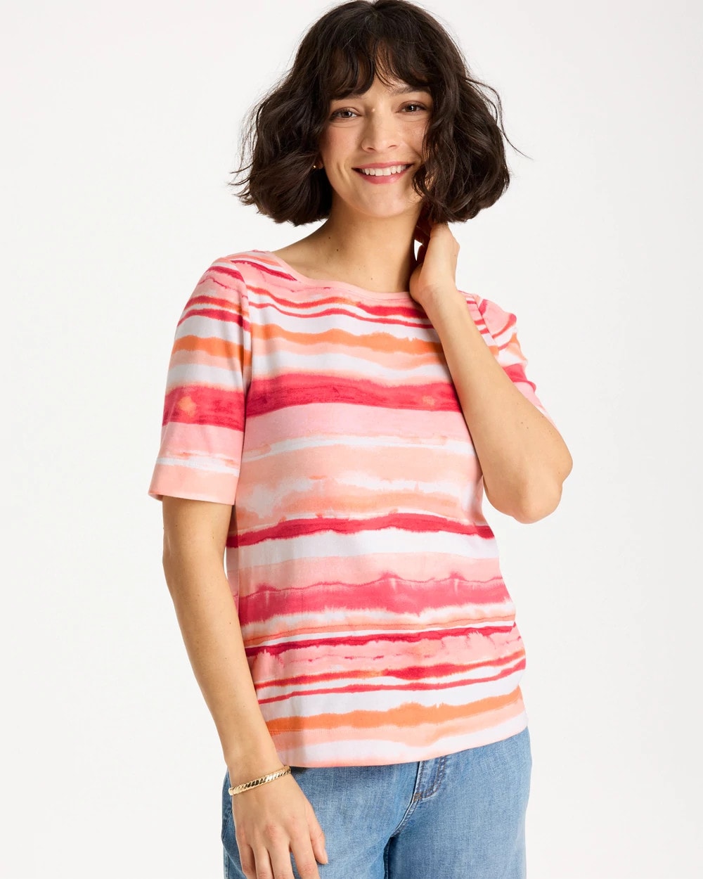 Calypso Coral Grotto Mist Pima Elbow Sleeve Tee