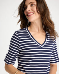 Passport Blue Pima Striped Elbow Sleeve Tee