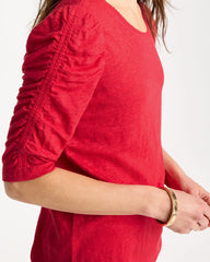 Cherry Lush Linen Ruched Sleeve Tee