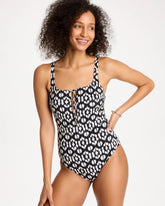 Black/White Gottex Mantra Square Neck One Piece Swimsuit