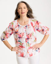 Calypso Coral Cotton Voile Croix Collage Blouse