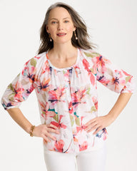 Calypso Coral Cotton Voile Croix Collage Blouse