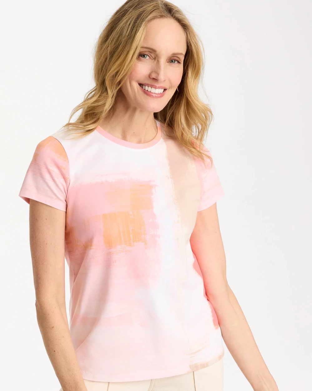 Calypso Coral Cotton Stretch Watercolor Cap Sleeve Tee