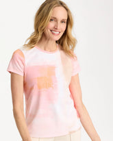 Calypso Coral Cotton Stretch Watercolor Cap Sleeve Tee