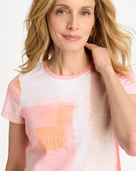 Calypso Coral Cotton Stretch Watercolor Cap Sleeve Tee