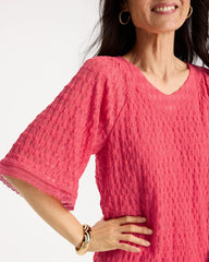 Calypso Coral Crinkle Lace Knit Raglan Tee