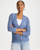 Denim Crochet Knit Pointelle Cardigan