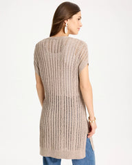 Smokey Taupe Faucet V-Neck Long Cardigan Vest