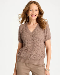 Topaz Smoke Sequin Pointelle Pullover