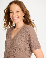Topaz Smoke Sequin Pointelle Pullover