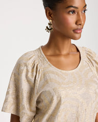 Smokey Taupe Cotton Foiled Shirred Tee