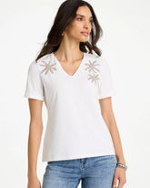 Alabaster Cotton Stretch Palm Sequin Tee