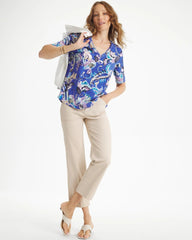 Amparo Blue Paisley Cotton Slub V-Neck Tee