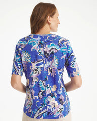 Amparo Blue Paisley Cotton Slub V-Neck Tee