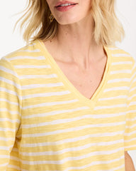 Golden Haze Striped Cotton Slub V-Neck Tee