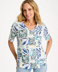 Green Clover Palm Cotton Slub V-Neck Tee