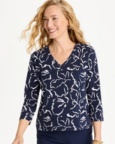 Passport Blue Maya Cotton Stretch 3/4 Sleeve Tee