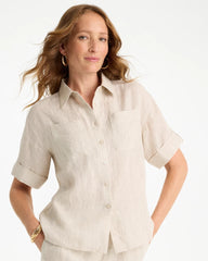 Oatmeal Linen Camp Collared Shirt