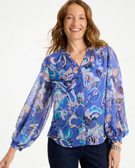 Amparo Blue Georgette Paisley Blouse