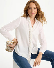 Alabaster Linen Flower Embellished Blouse