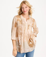 Sandstone Cotton-Blend Pintuck Tunic