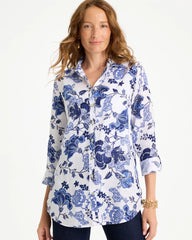 Amparo Blue No Iron™ Linen Bloom Shirt