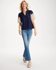 Passport Blue Sea Island Crochet Lace Blouse