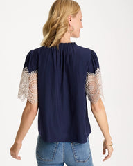 Passport Blue Sea Island Crochet Lace Blouse