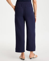 Passport Blue Cotton Gauze Tapered Crop Pant