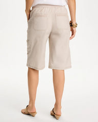 Smokey Taupe Poplin Cotton Roll-Tab Shorts