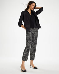 Black Emme Fly Front Straight Printed Crop Pants