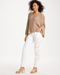 Alabaster No Stain Girlfriend Floral Embellished Slim Ankle Jeans