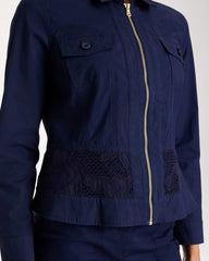 Passport Blue Poplin Cotton Lace Peplum Jacket