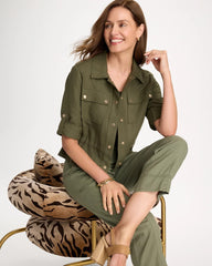 Olive Linen Cargo Jacket