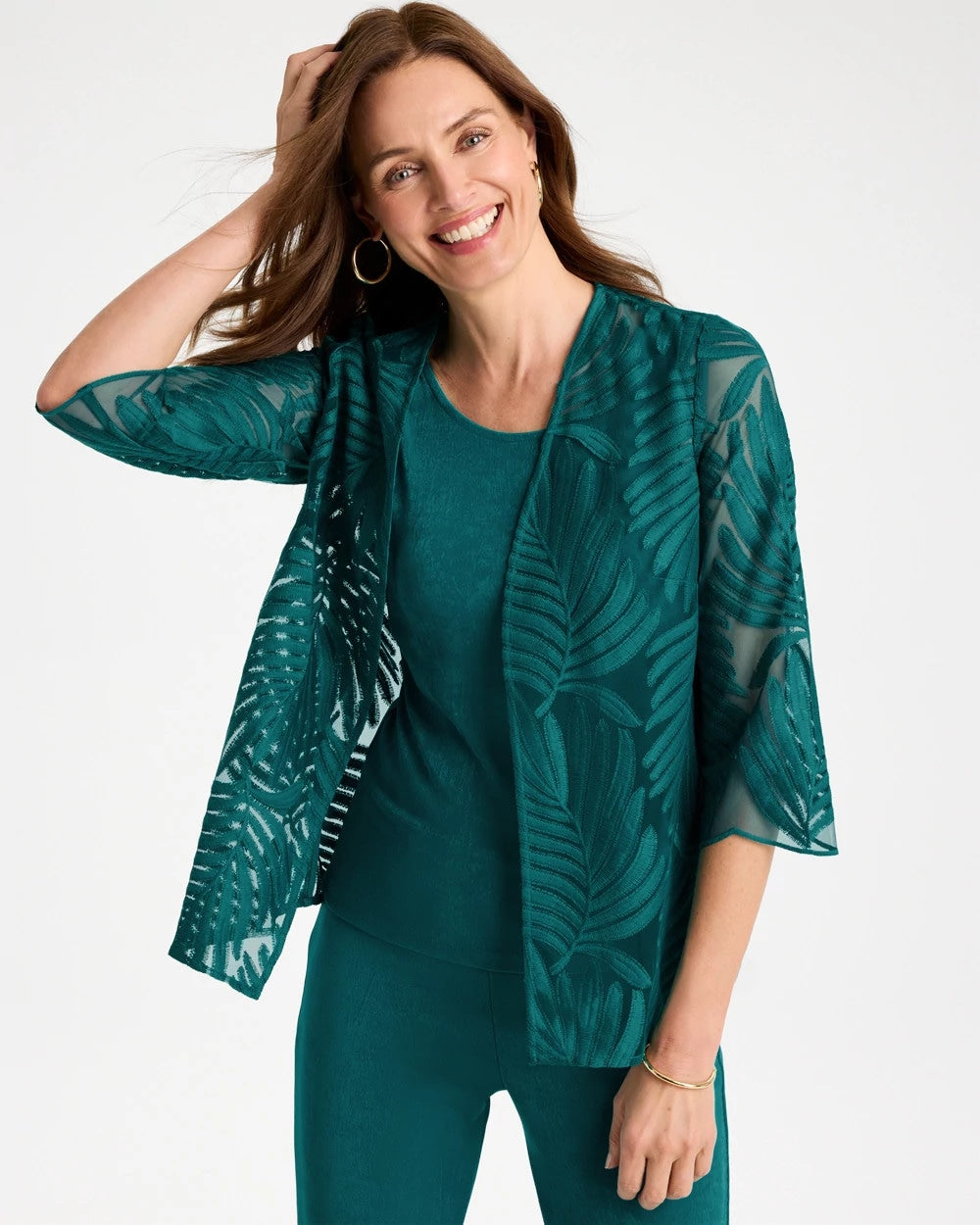 Jade Glow Travelers™ Collection Palm Frond Sheer Jacket