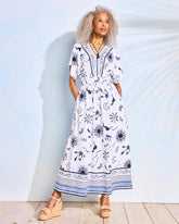 Passport Blue Slub Flutter-Sleeve Vacation Dress