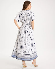 Passport Blue Slub Flutter-Sleeve Vacation Dress